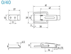 Spannverschluss Edelstahl A2 0/40 Kappenschloss mit gerade Grundtplatte und Gegenhaken - Kistenverschluss - Kofferverschluss - Hebel Verschluss