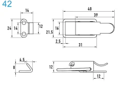 Spannverschluss Edelstahl A2 42 kleines Kappenschloss mit gerader Grundtplatte und Gegenhaken - Kistenverschluss - Kofferverschluss - Hebel Verschluss