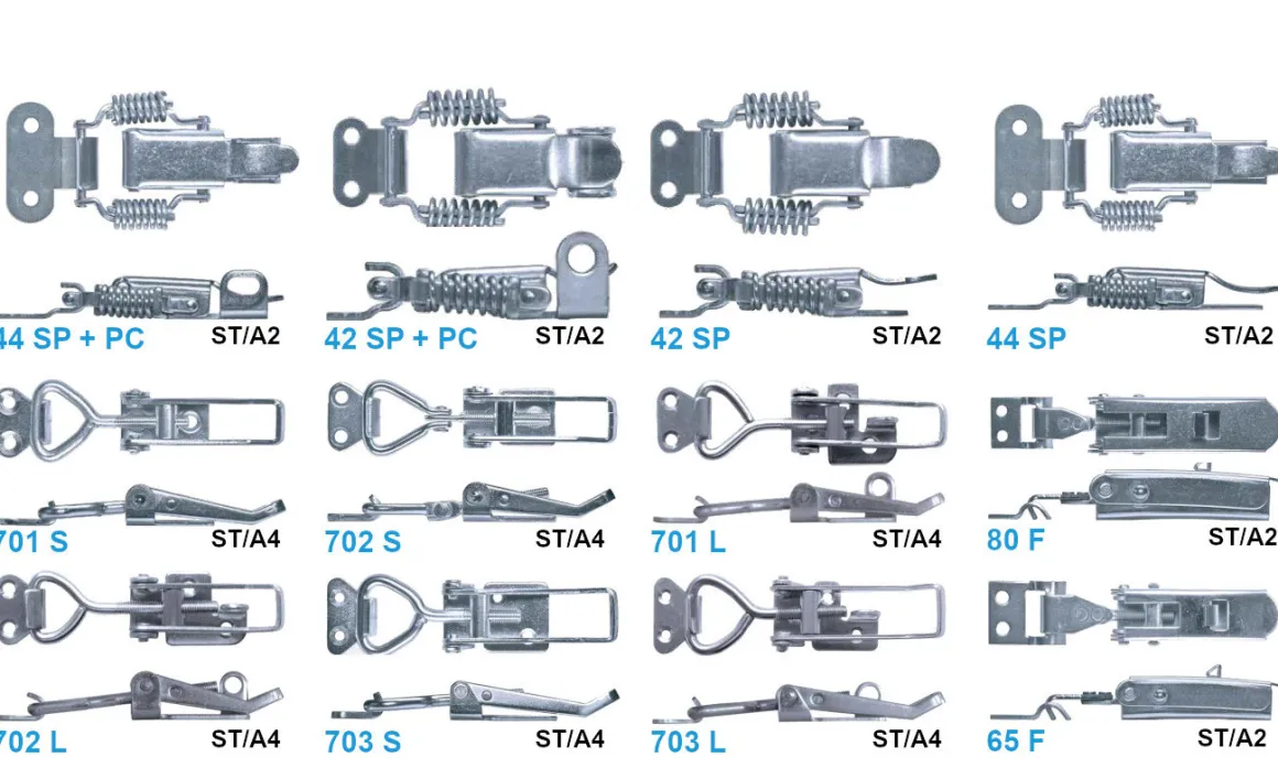 Spannverschluss Edelstahl A2 1/60 Kappenschloss mit gerade Grundtplatte und Gegenhaken - Kistenverschluss - Kofferverschluss - Hebel Verschluss