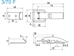 Spannverschluss mit Federsicherung Stahl verzinkt 3/70 F schmales Kappenschloss mit Federsicherung gerader Grundtplatte und Gegenhaken - Kistenverschluss - Kofferverschluss - Hebel Verschluss