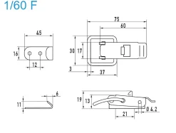 Spannverschluss mit Federsicherung Stahl verzinkt 1/60 F kleines Kappenschloss mit Federsicherung gerader Grundtplatte und Gegenhaken - Kistenverschluss - Kofferverschluss - Hebel Verschluss