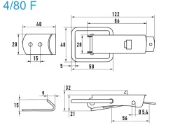 Spannverschluss mit Federsicherung Edelstahl A2 4/80 F grosses Kappenschloss mit Federsicherung gewölbter Grundtplatte und Gegenhaken - Kistenverschluss - Kofferverschluss - Hebel Verschluss