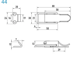 Spannverschluss mit Federsicherung Aluminium 44 grosses Kappenschloss mit gerader Grundtplatte und Gegenhaken - Kistenverschluss - Kofferverschluss - Hebel Verschluss