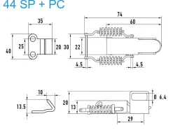 Spannverschluss mit Verschlussvorrichtung Edelstahl A2 44 SP + PC grosses Kappenschloss mit Feder Verschlussvorrichtung gerader Grundtplatte und Gegenhaken - Kistenverschluss - Kofferverschluss - Hebel Verschluss