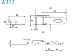 Spannverschluss mit Verschlussvorrichtung Edelstahl A2 2/100 grosses Kappenschloss selbstschliessend mit Verschlussvorrichtung gerader Grundtplatte und Gegenhaken - Kistenverschluss - Kofferverschluss - Hebel Verschluss