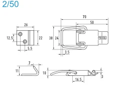 Spannverschluss mit Verschlussvorrichtung Stahl verzinkt 2/50 kleines Kappenschloss selbstschliessend mit Verschlussvorrichtung gerader Grundtplatte und Gegenhaken - Kistenverschluss - Kofferverschluss - Hebel Verschluss