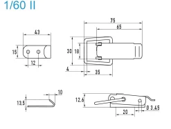 Spannverschluss Stahl verzinkt 1/60 II Kappenschloss mit gerade Grundtplatte und Gegenhaken - Kistenverschluss - Kofferverschluss - Hebel Verschluss