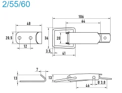 Spannverschluss Stahl verzinkt 2/55/60 Standard Kappenschloss mit gewölbter Grundtplatte und Gegenhaken - Kistenverschluss - Kofferverschluss - Hebel Verschluss