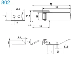Spannverschluss Stahl verzinkt 802 schmales Kappenschloss selbstschliessend mit gerader Grundtplatte und Gegenhaken - Kistenverschluss - Kofferverschluss - Hebel Verschluss