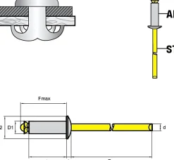 Spreizblindnieten Aluminium/Stahl (Ø x L) 4,0 x 25,0 mm Flachkopf - Spreiznieten - Nieten - STAR