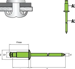 Spreizblindnieten Edelstahl A2/Edelstahl A2 (Ø x L) 4,0 x 10,0 mm Flachkopf - Spreiznieten - Nieten - STAR