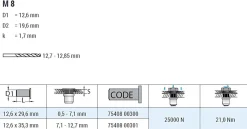 Spreiz-Blindnietmutter Nietmutter M8 Stahl verzinkt (Ø x L) 12,6 mm x 29,6 mm Flachkopf Rundschaft geschlitzt vorgestaucht Schaftende offen Einziehmutter Einnietmuttern - GO-SPLIT
